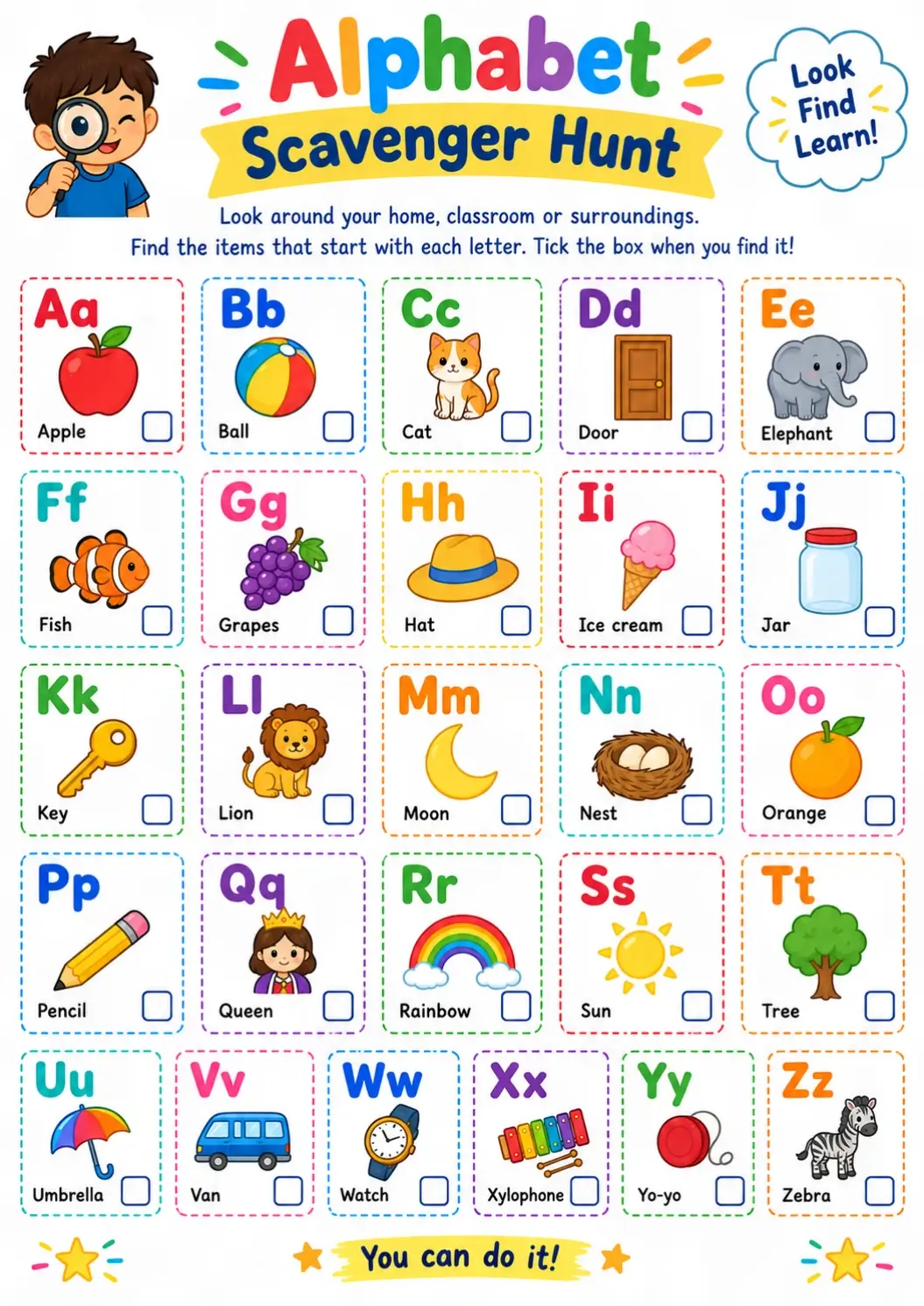 Alphabet scavenger hunt for preschoolers